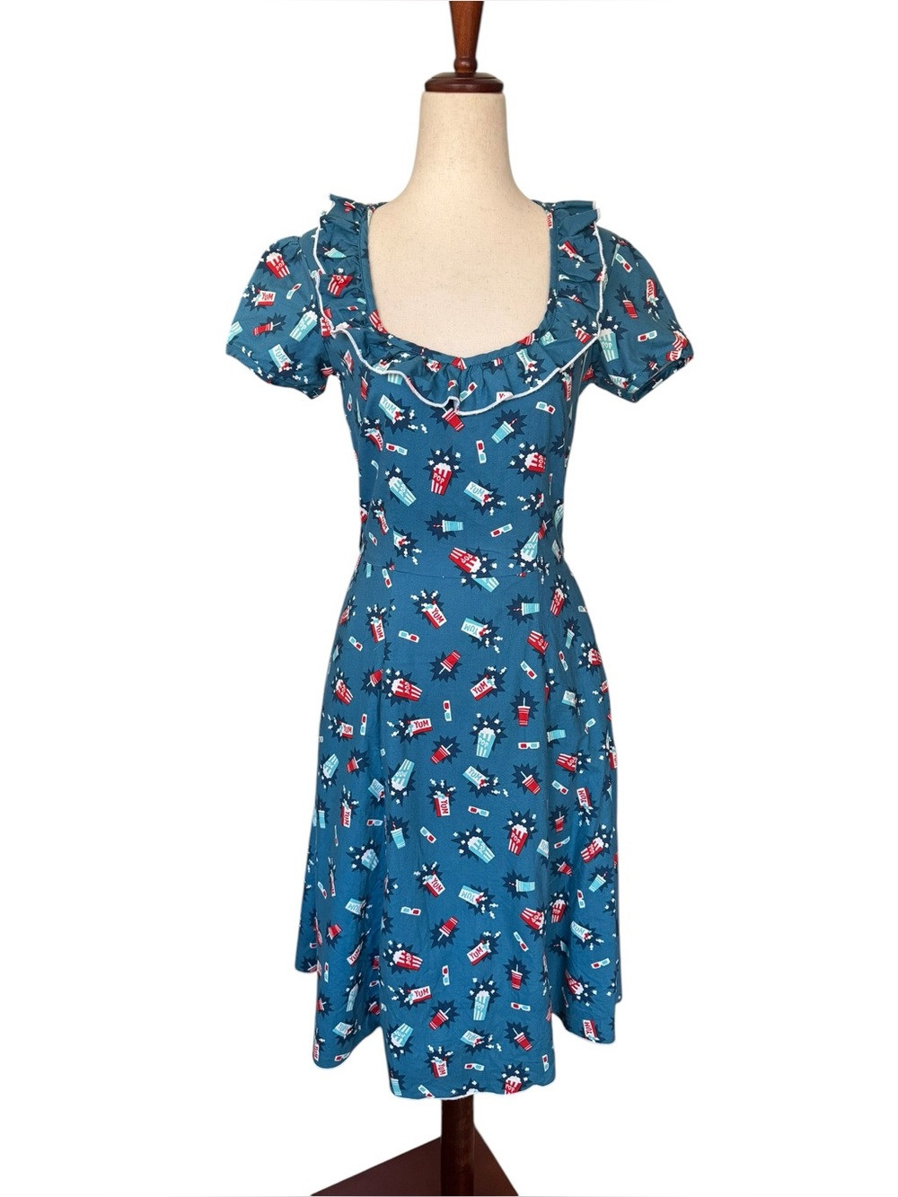 Bernie Dexter Ebury Skater Dress in Let Me Entertain You Popcorn Yum Print Small